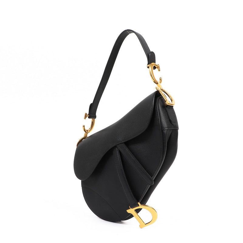 Christian Dior Saddle Bag Black Grained Calfskin