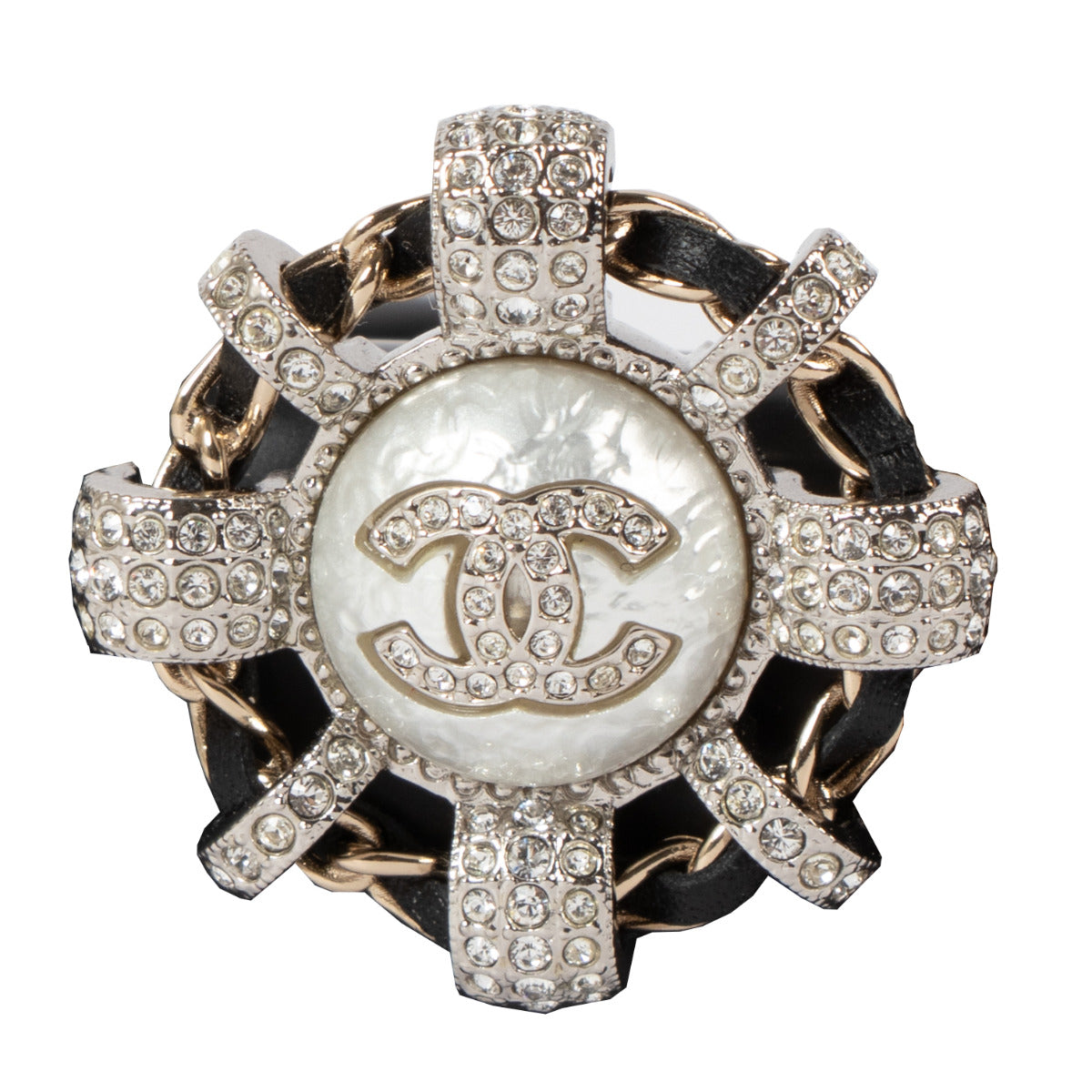 Chanel 21B Silver CC Crystal Brooch
