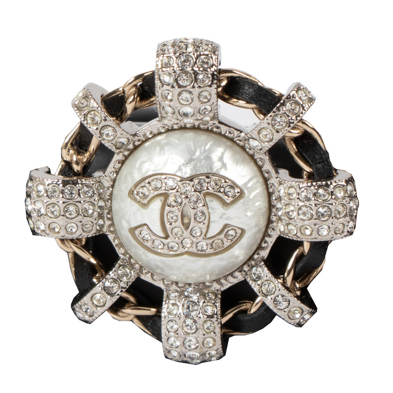 Chanel 21B Silver CC Crystal Brooch