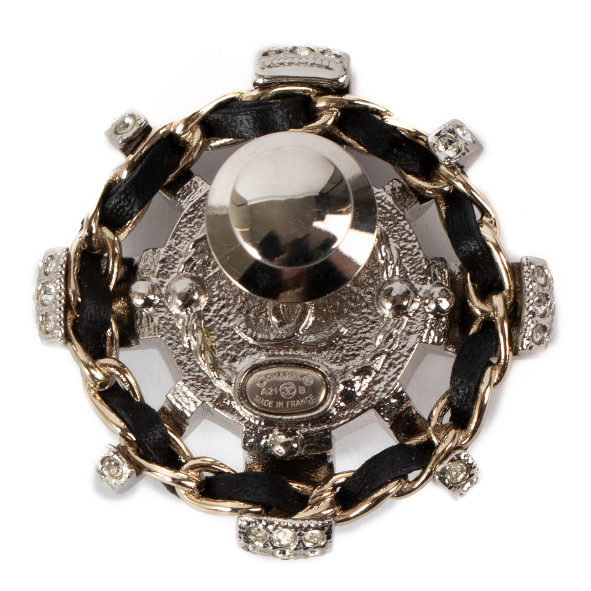 Chanel Silver CC Crystal Brooch
