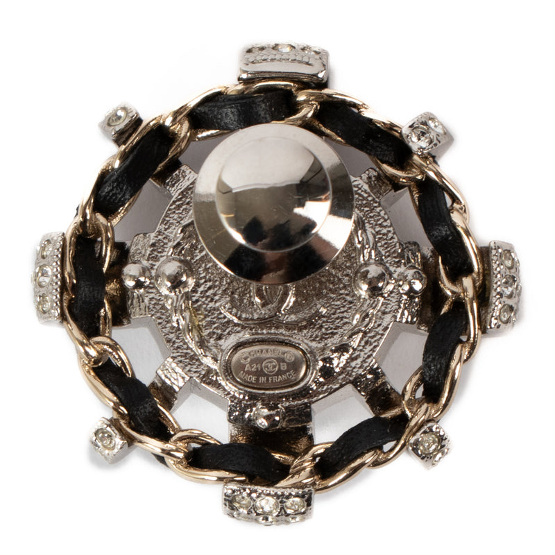 Chanel Silver CC Crystal Brooch