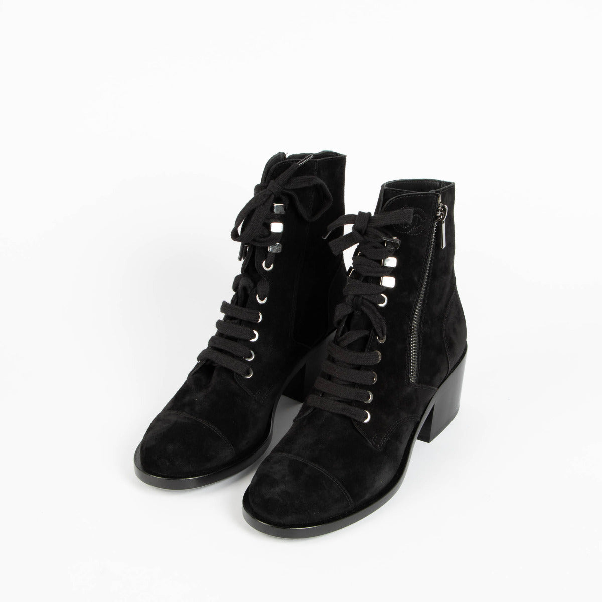 Chanel Black Suede Ankle Boots - size 38