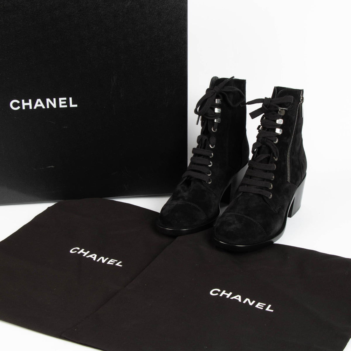 Chanel Black Suede Ankle Boots