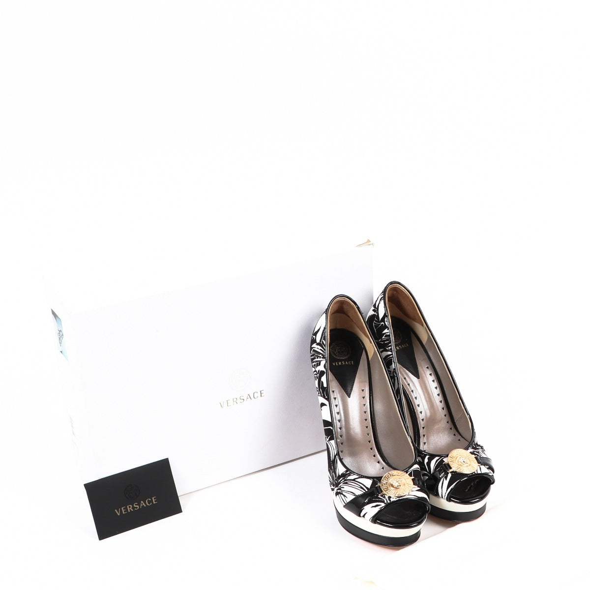Versace Medusa Black & White Platform Heels