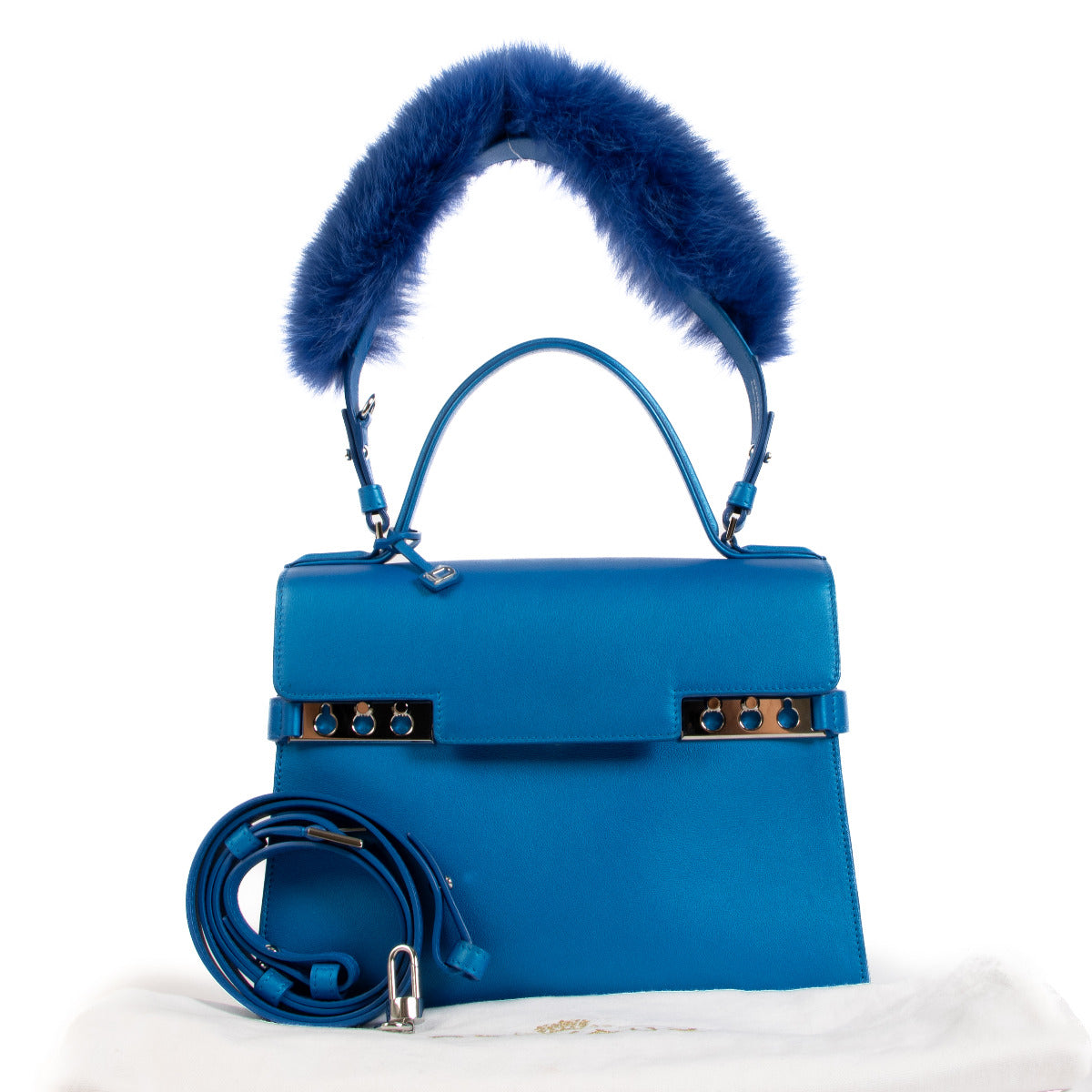 Delvaux Electric Satin Tempête MM + Bandoulière en Fourrure
