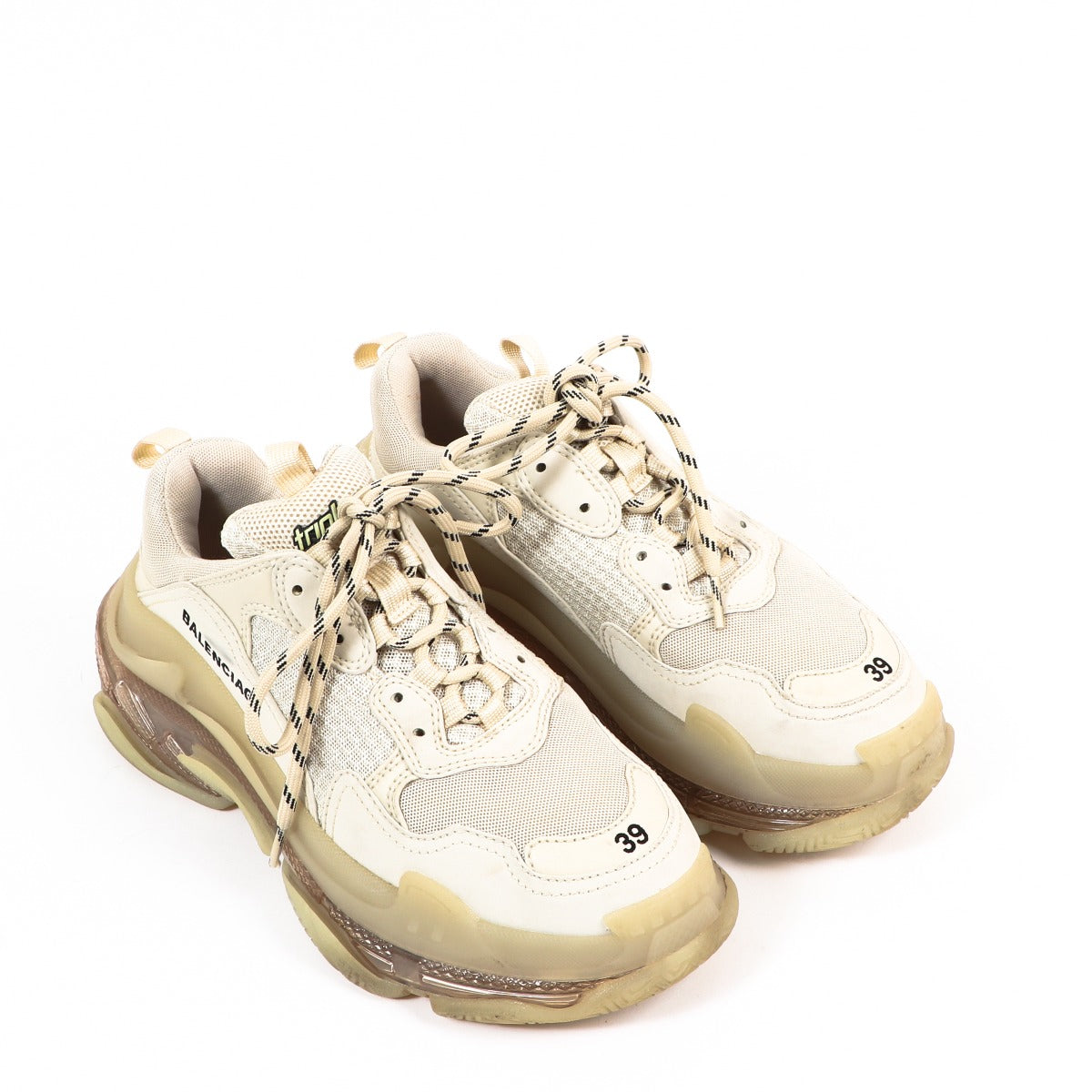 Buy an authentic second-hand Balenciaga Beige Leather Triple S Women Sneakers Size - 39 in very good condition at Labellov in Antwerp.
