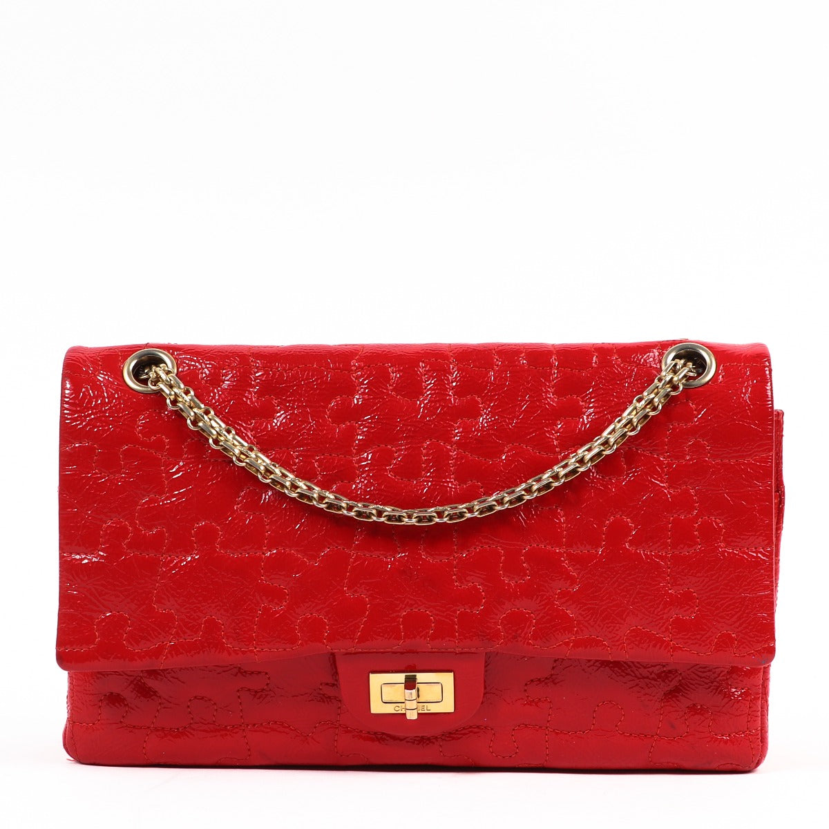 Chanel Red Puzzle Patent Leather Reissue Large 2.55 Bag