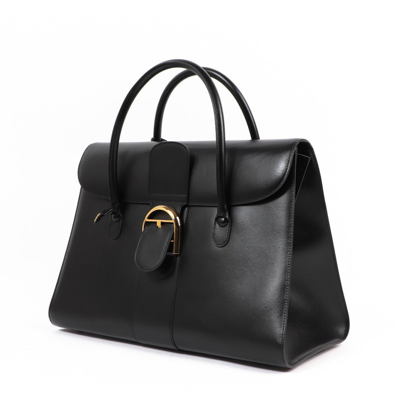 Buy an authentic second-hand Delvaux Black Box Calf Double Poignée Brillant Top Handle Bag in very good condition at Labellov in Antwerp.
