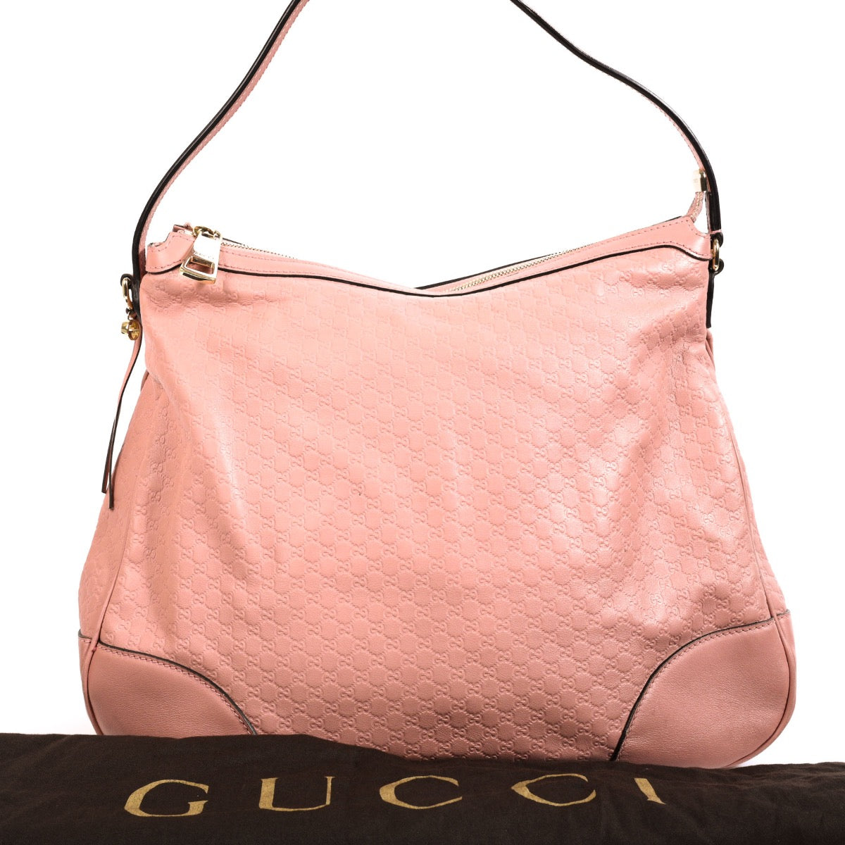 Shop safe online at Labellov in Antwerp, Brussels and Knokke this 100% authentic second hand Gucci Pink Microguccissima Large Bree Shoulder Bag