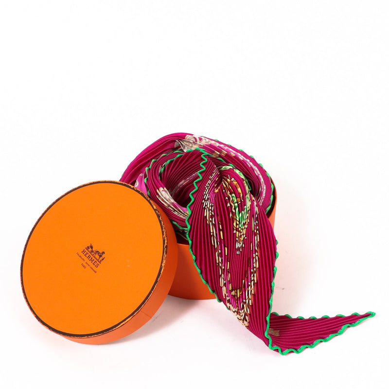 Hermès Fuchsia Paperoles Plissé Silk Scarf