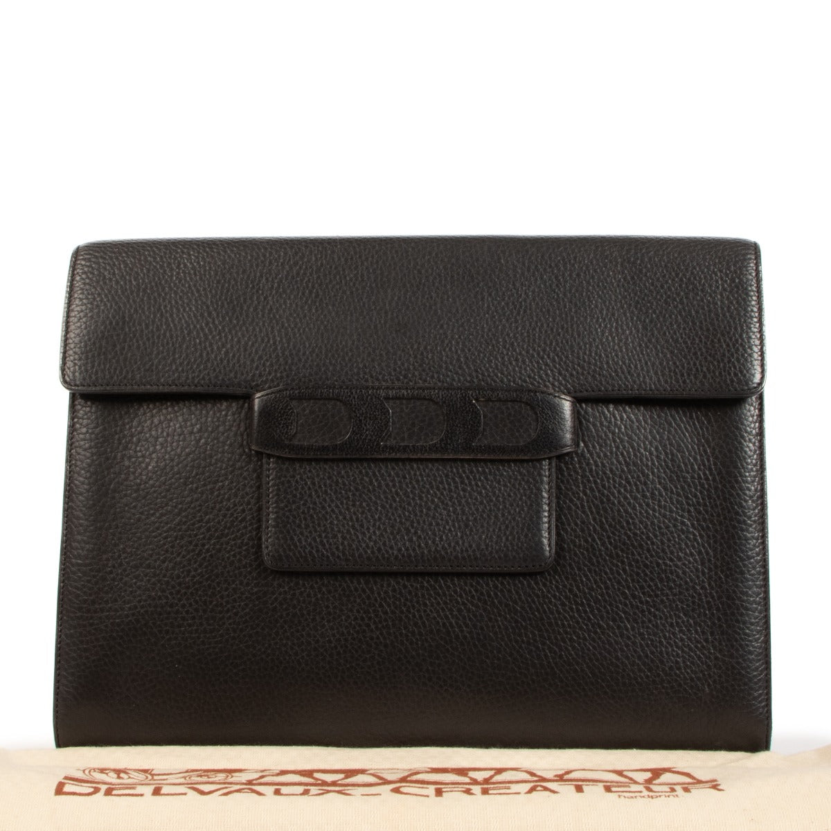 Pochette vintage grand format en cuir noir Delvaux
