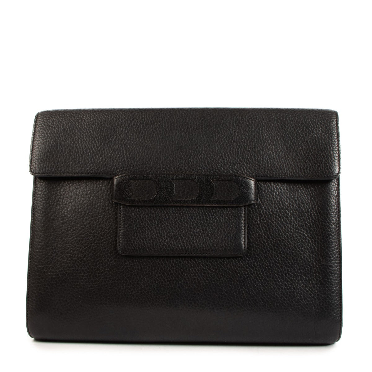 Pochette vintage grand format en cuir noir Delvaux