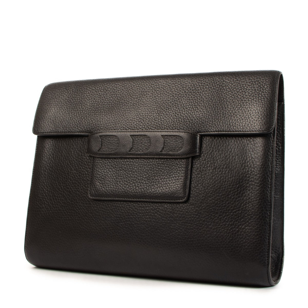 Pochette vintage grand format en cuir noir Delvaux