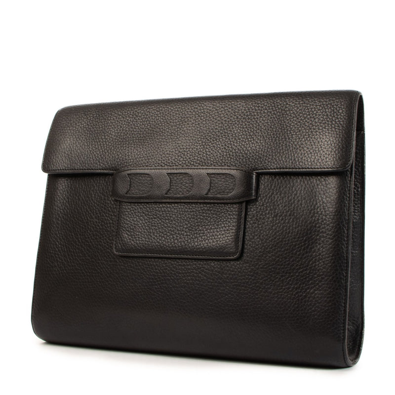 Delvaux Black Leather Vintage Large Clutch