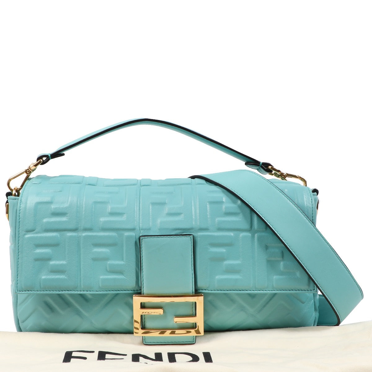 Fendi Large Baguette Turquoise Nappa Leather