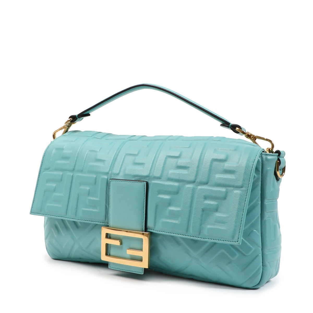 Fendi Large Baguette Turquoise Nappa Leather