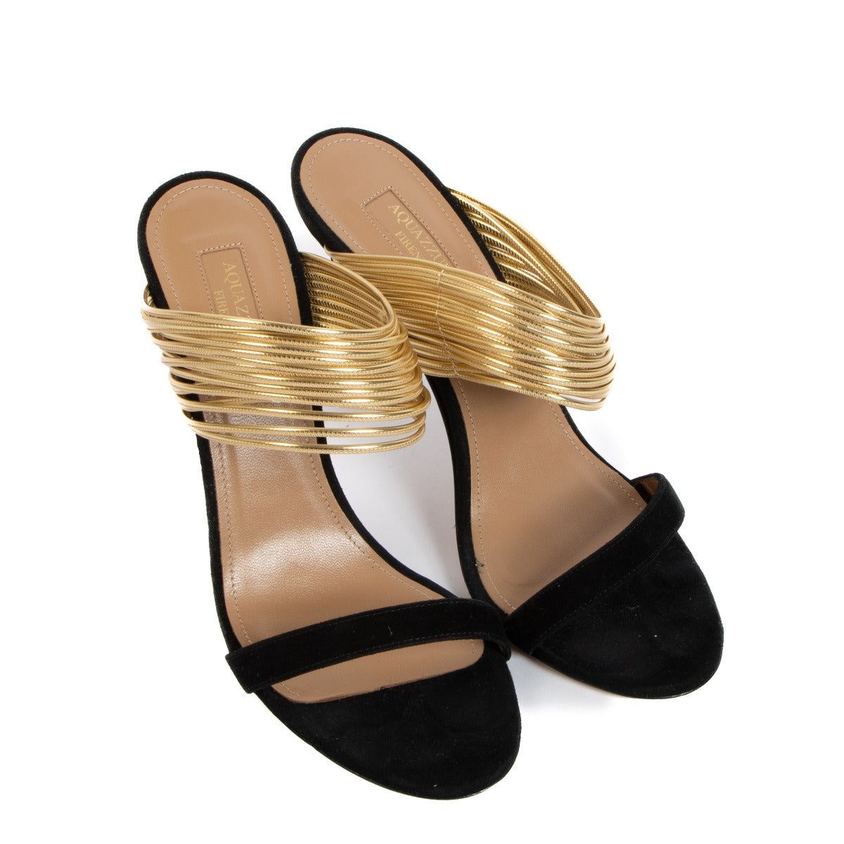 Aquazzura, Rendez Vous, Suede, Gold, Mules, Labellov, Antwerp