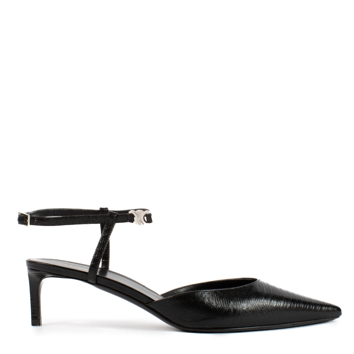 Celine Slingbacks en Cuir Noir Façon Lézard - Taille 38