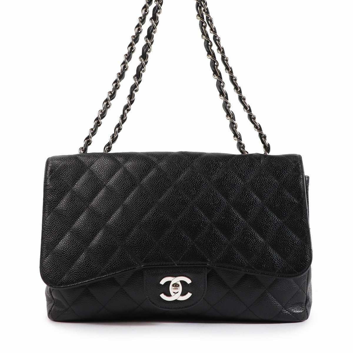 Buy an authentic second-hand Chanel Black Caviar Jumbo Flap Large Shoulder Bag in very good condition at Labellov in Antwerp.