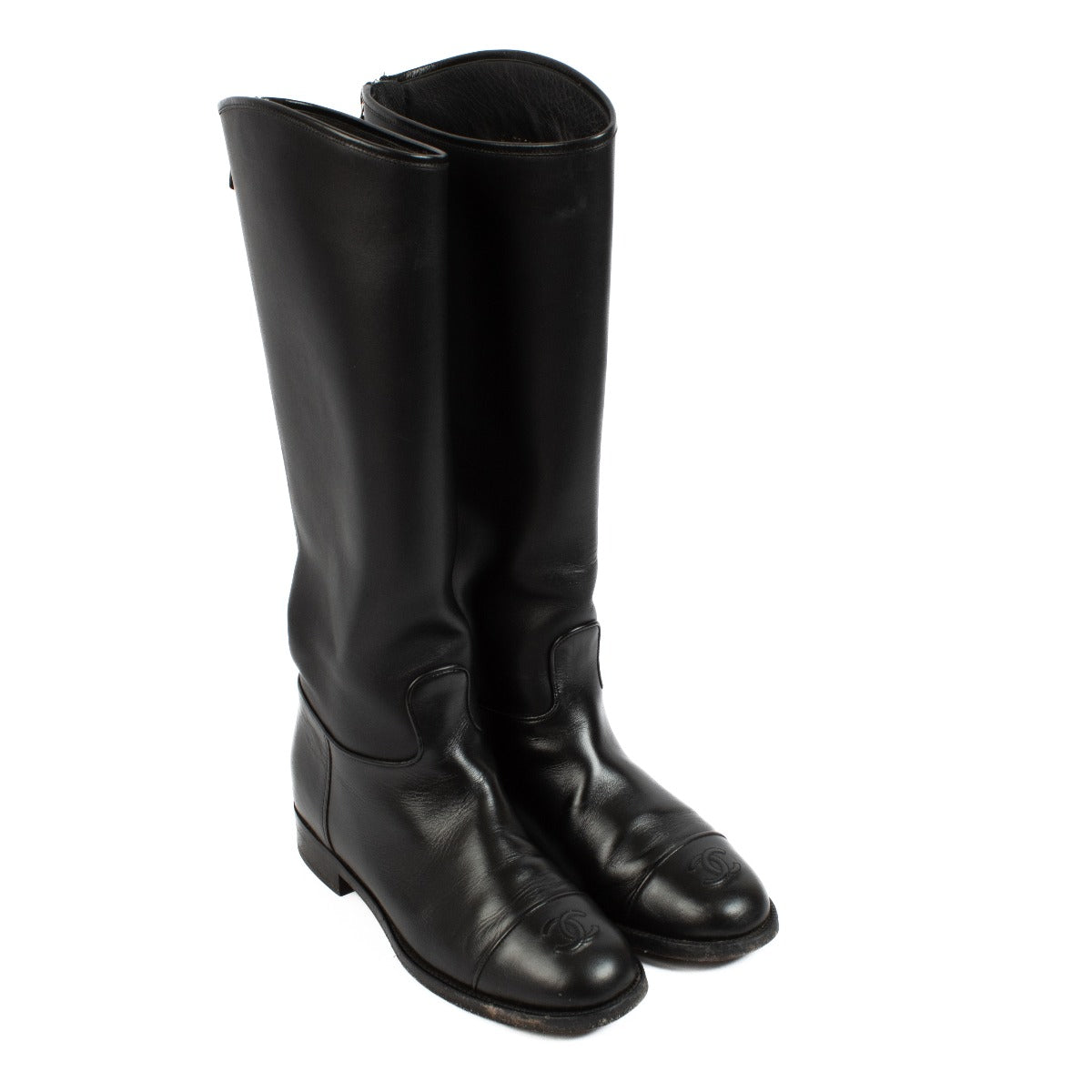Shop 100% authentic secondhand Chanel Black CC Cap Toe High Boots - Size 38 on Labellov.com