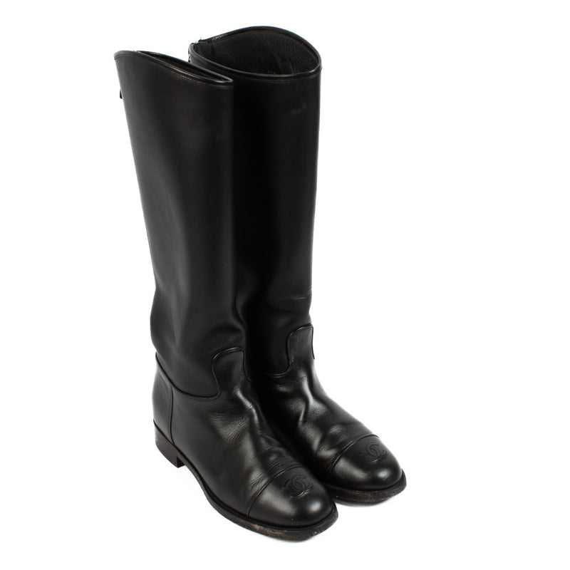 Shop 100% authentic secondhand Chanel Black CC Cap Toe High Boots - Size 38 on Labellov.com