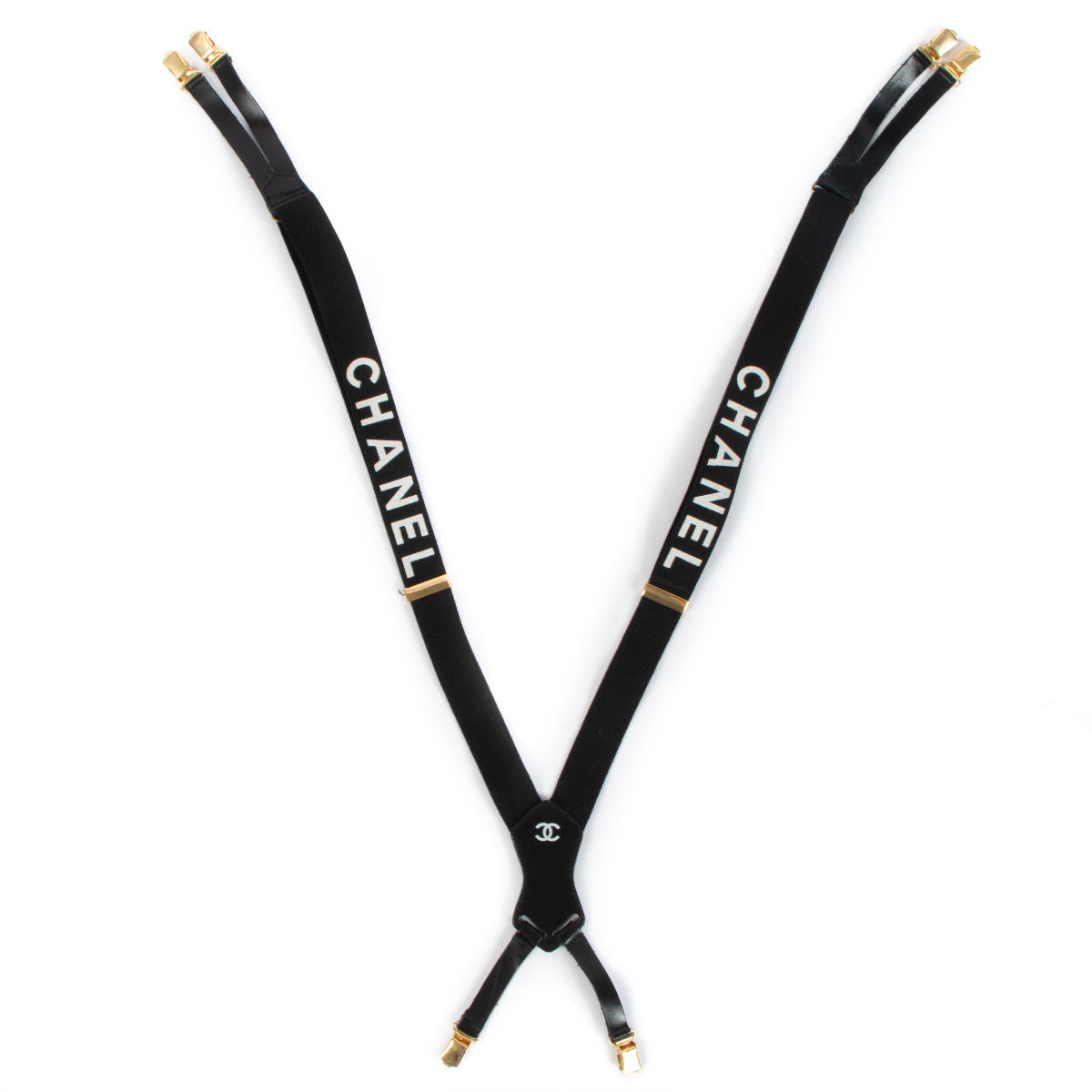 Chanel Black Logo Suspenders