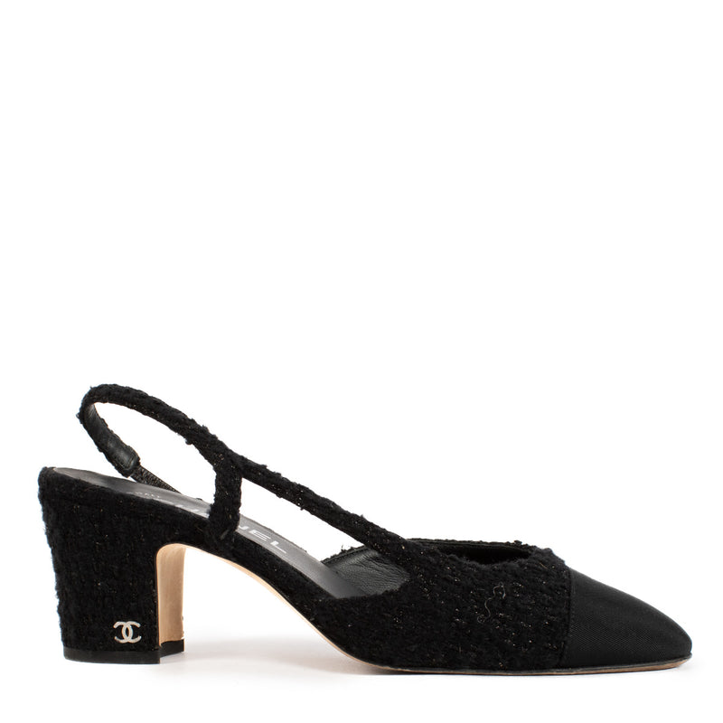 Chanel Black Tweed Slingbacks - size 38 aan de beste prijs bij Labellov tweedehands luxe in Antwerpen en Knokke