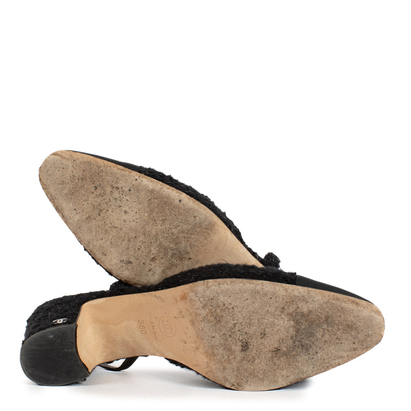 Chanel Zwarte Tweed Slingbacks - maat 38