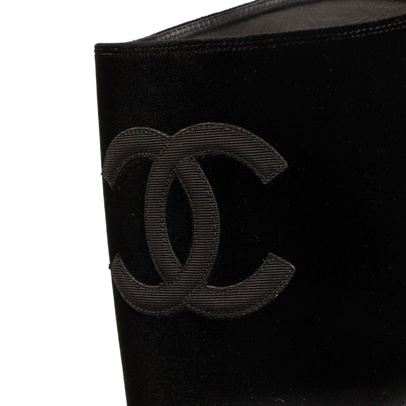 Chanel Black Velour CC Boots
