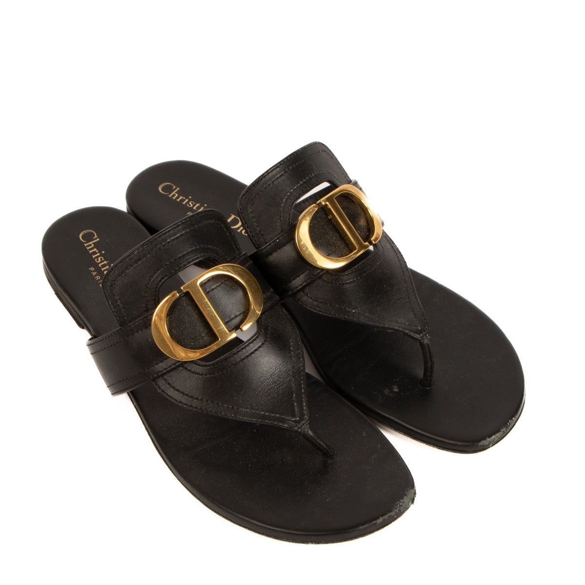 Shop 100% authentic second-hand Christian Dior Black Montaigne 30 Thong Sandals in size 38 on Labellov.com