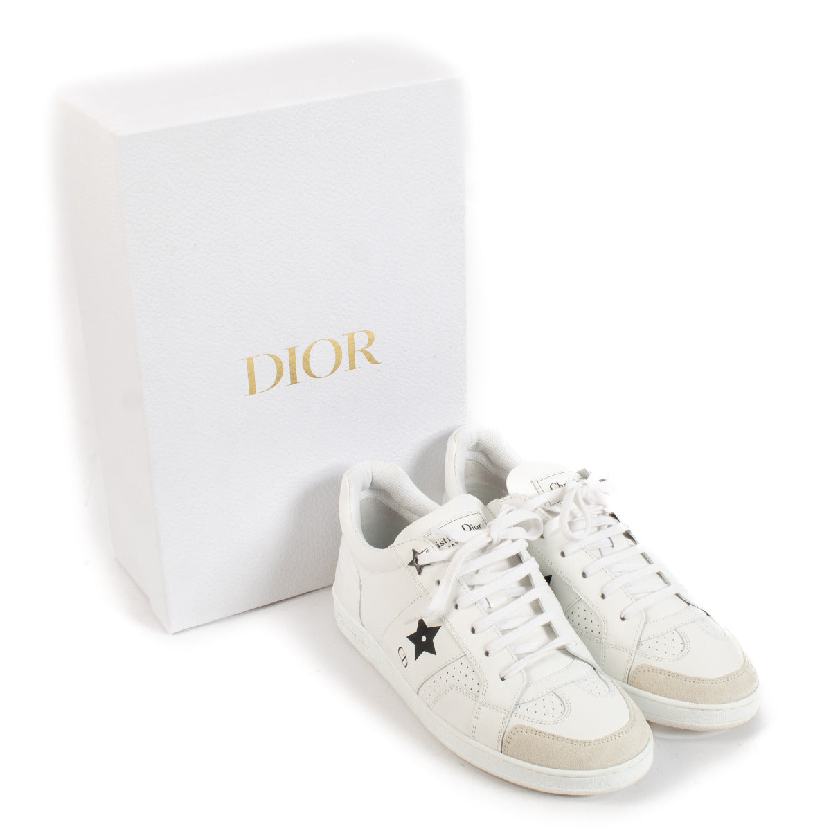 Christian Dior White Calfskin and Suede Star Sneakers - size 38