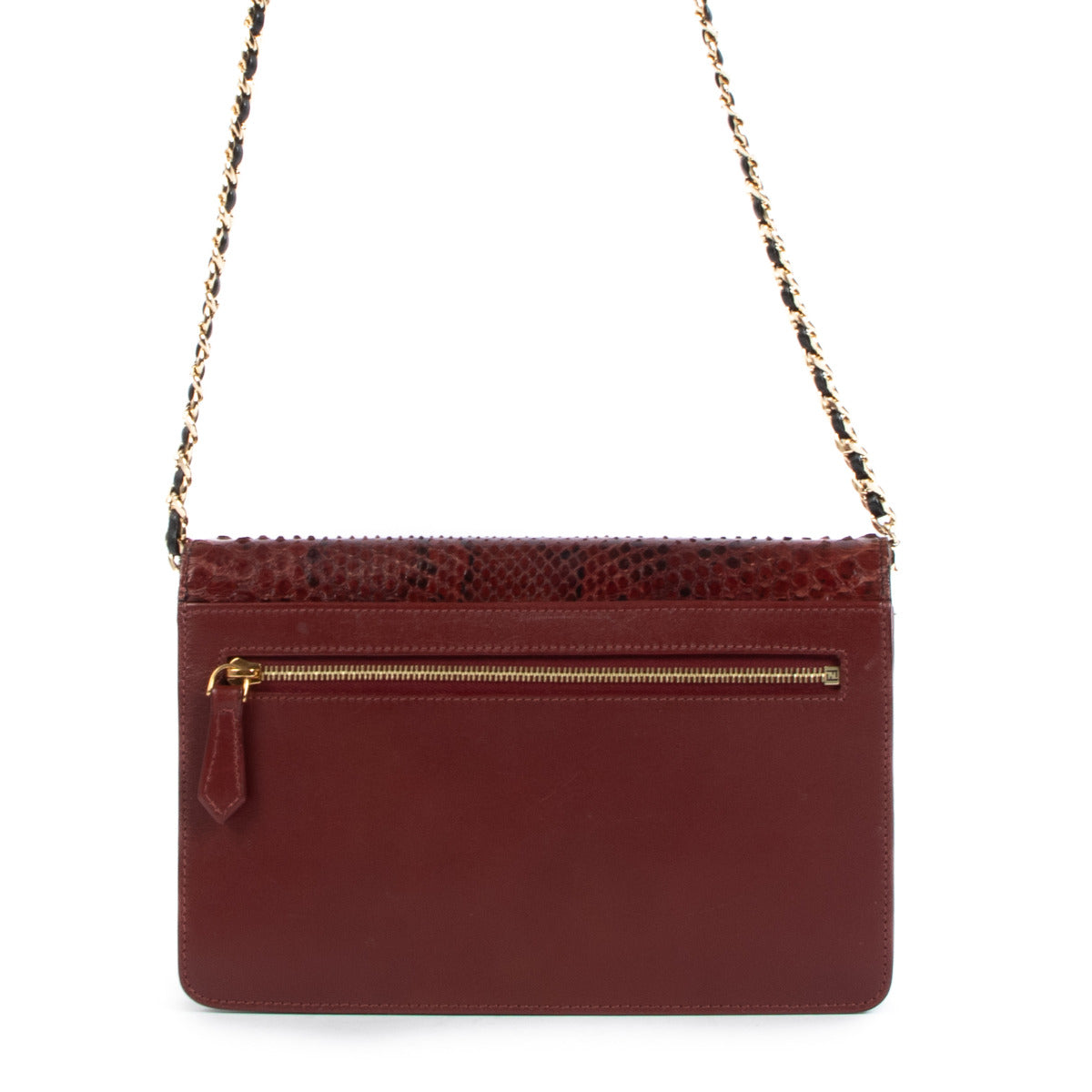 Portefeuille Fendi en python bordeaux avec chaîne