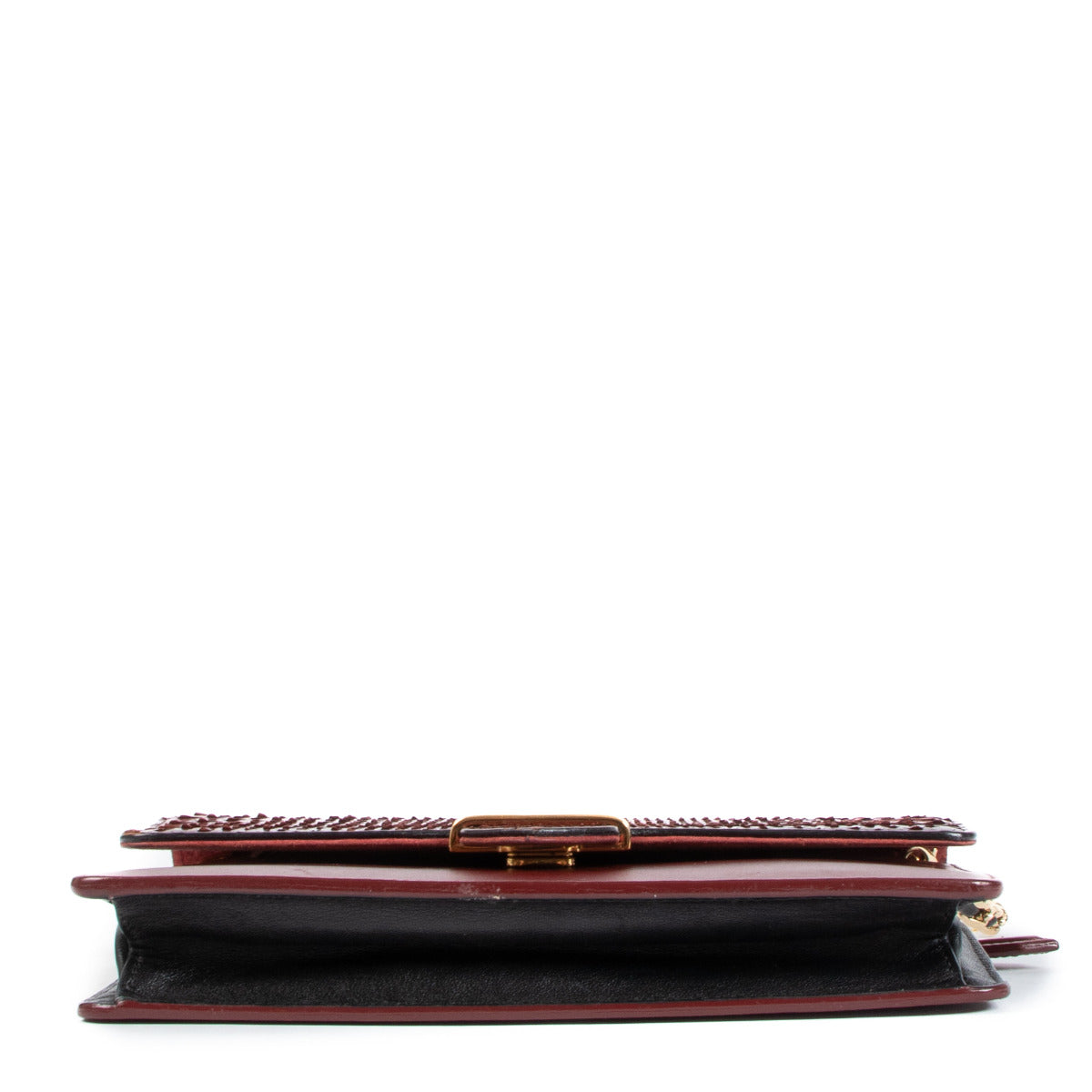 Portefeuille Fendi en python bordeaux avec chaîne