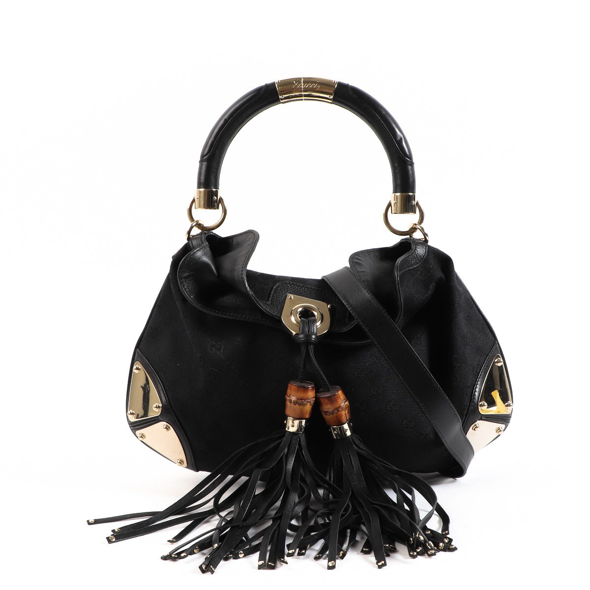 Gucci Black GG Canvas Medium Indy Babouska Shoulder Bag