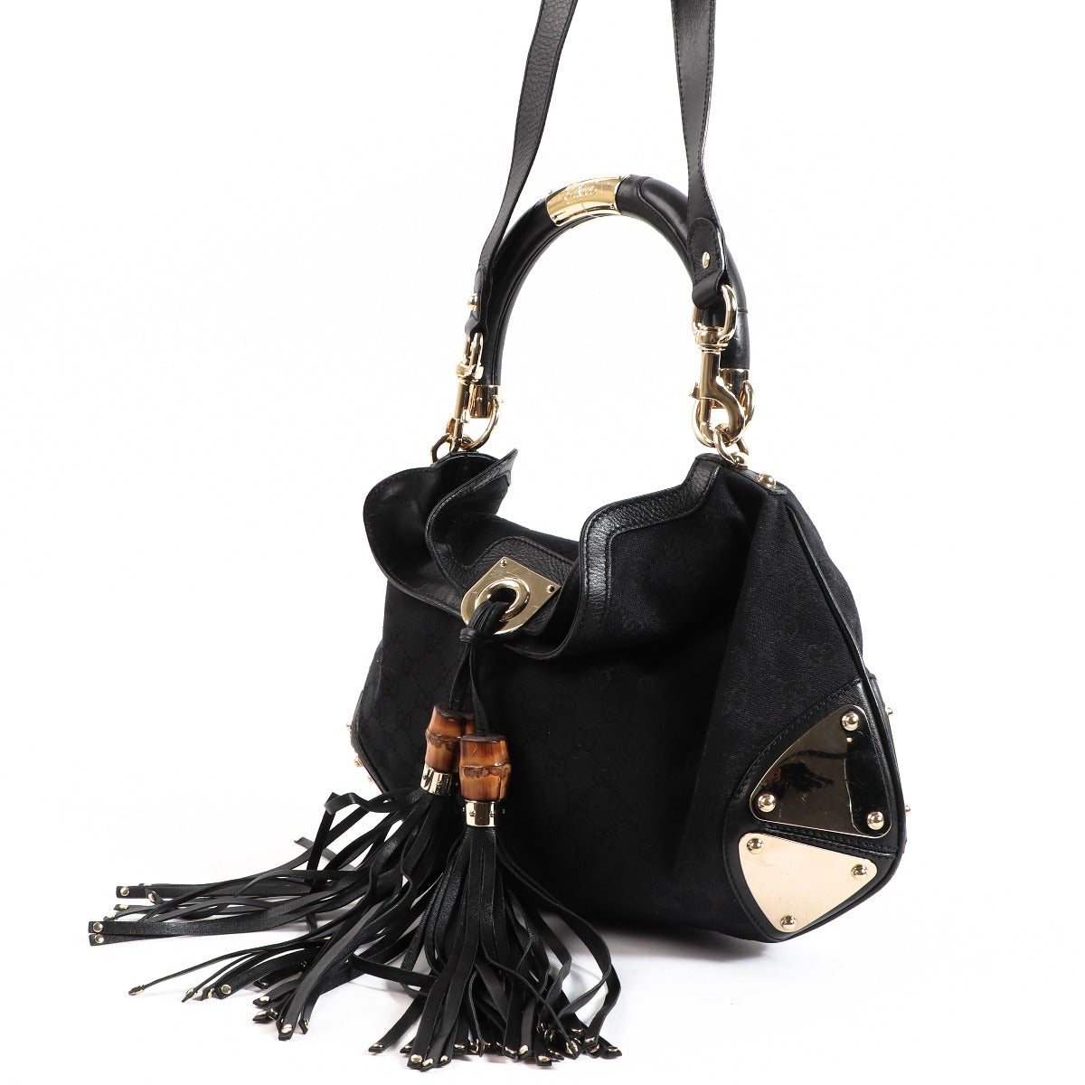Gucci Black GG Canvas Medium Indy Babouska Shoulder Bag