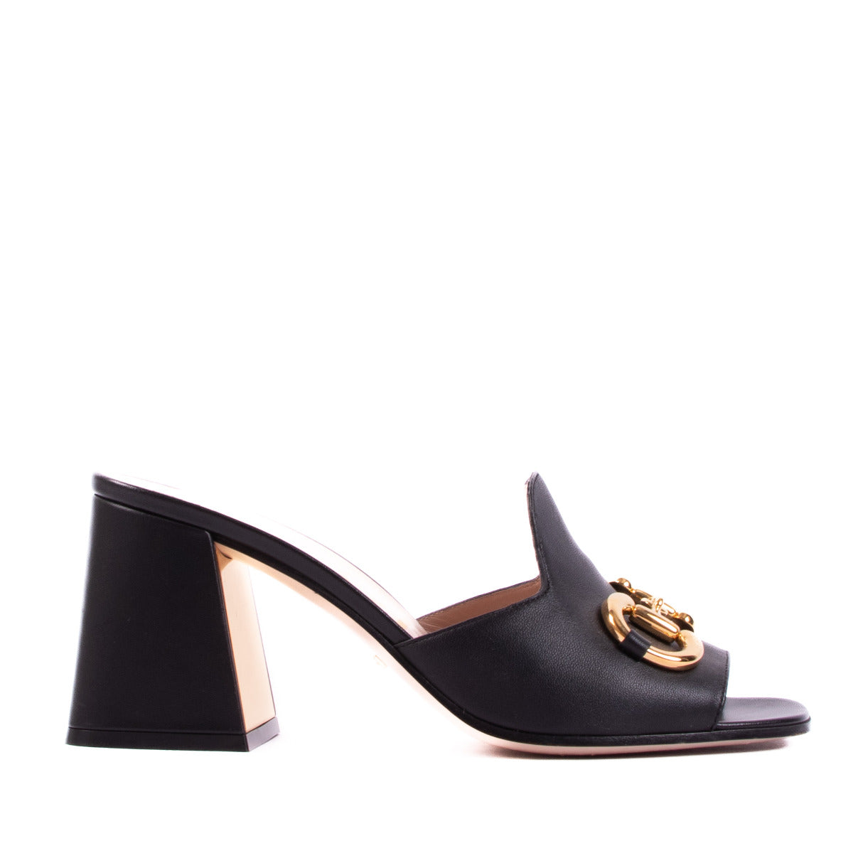 Gucci Black Leather Horsebit Sandal Slides - size 38