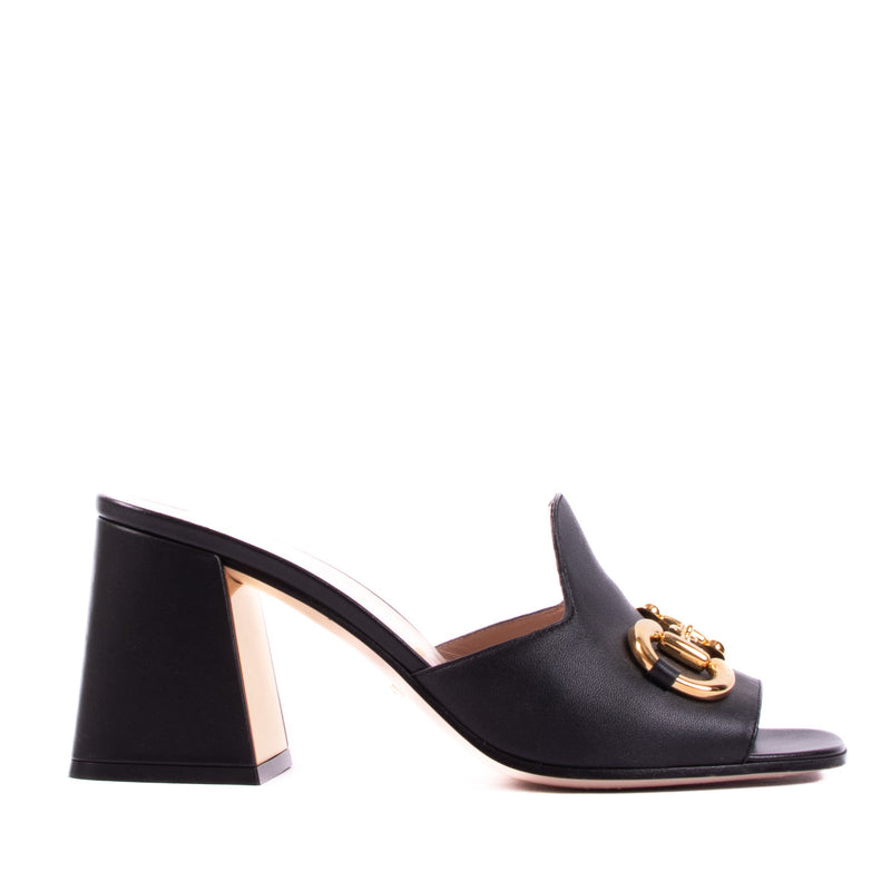 Gucci Zwarte Leren Horsebit Sandaalslides - maat 38