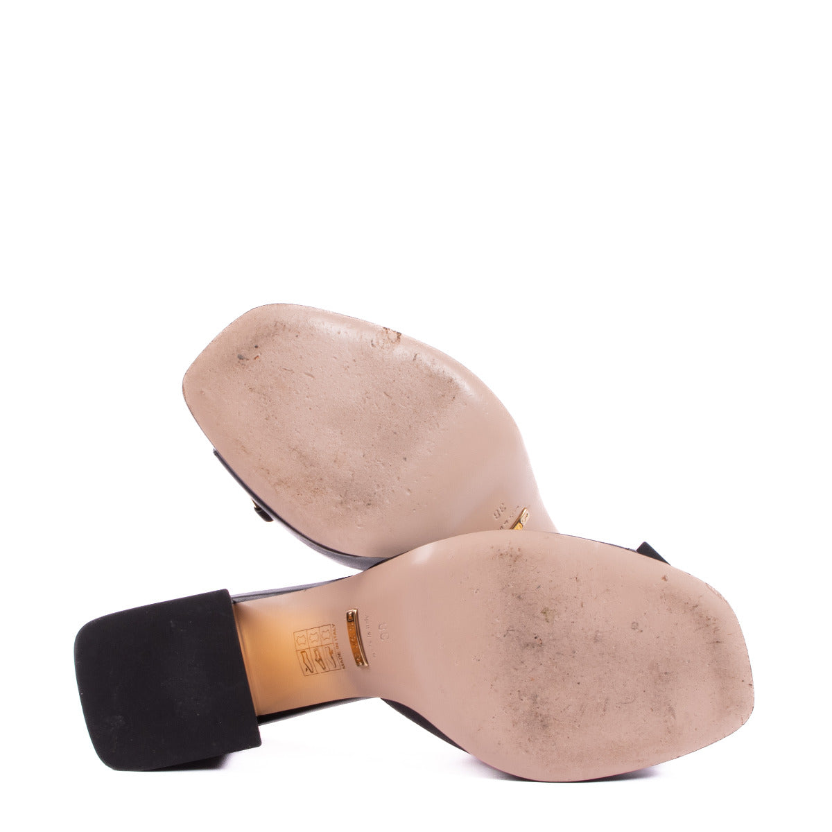 Gucci Black Leather Horsebit Sandal Slides - size 38