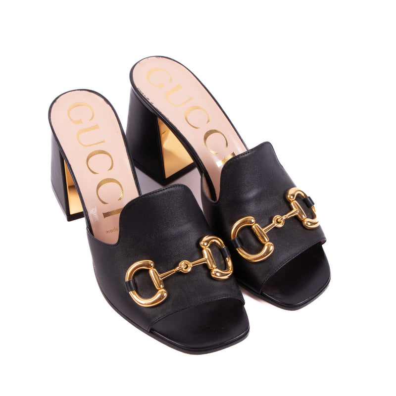 Gucci Zwarte Leren Horsebit Sandaalslides - maat 38