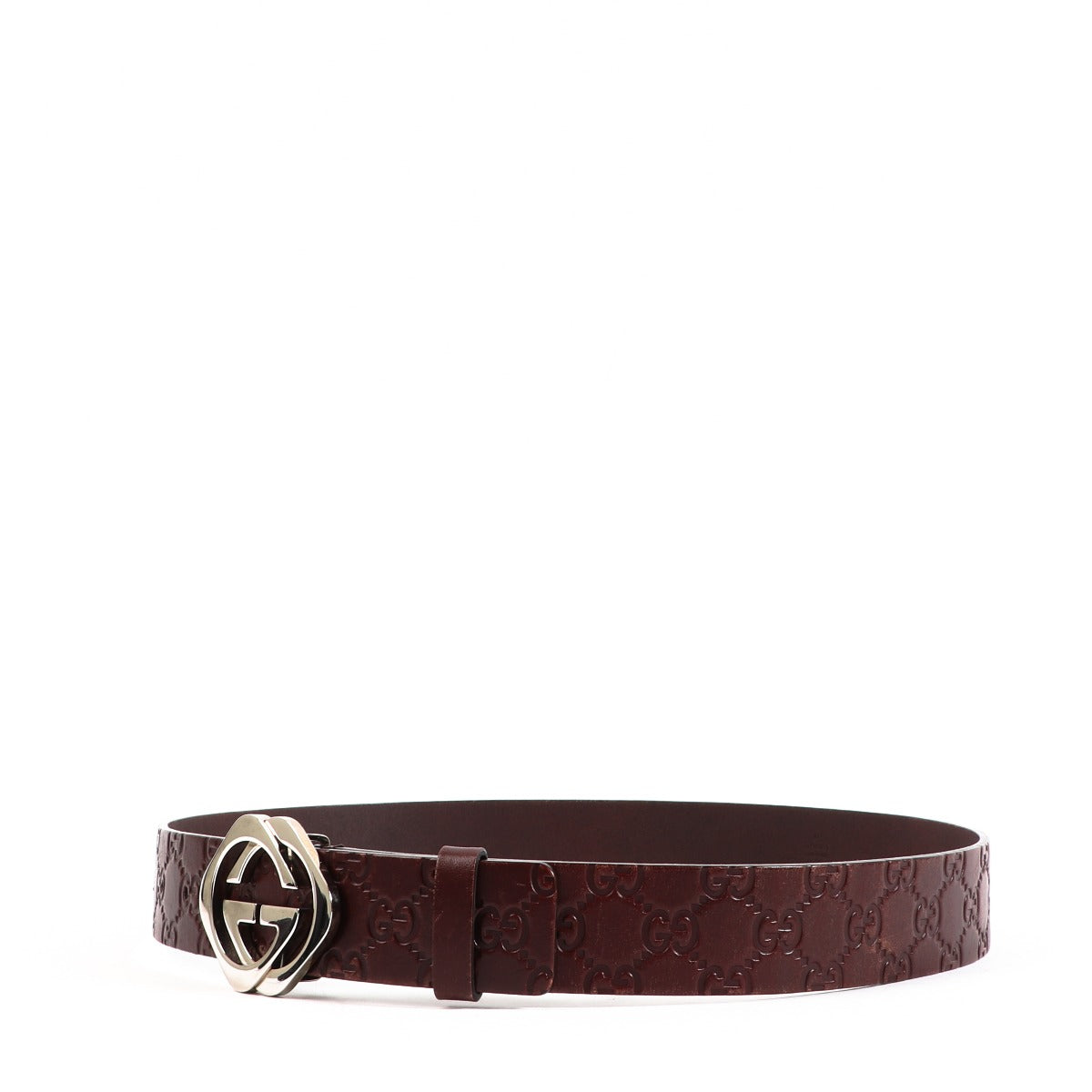 Gucci Brown Leather Signature GG Belt - Size 90