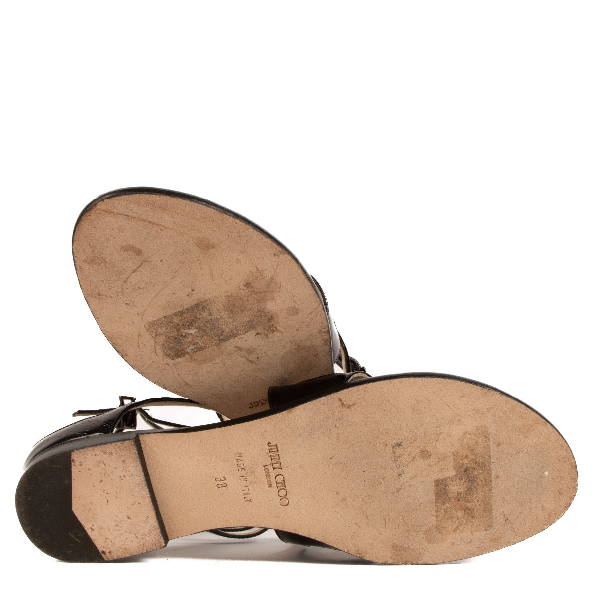 Sandales plates Leja Jimmy Choo en cuir verni noir à brides – taille 38
