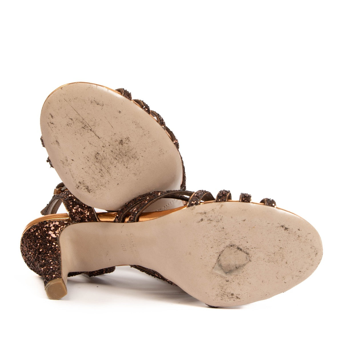 Miu Miu Bronze Glitter Pumps for the best price at Labellov secondhand luxury