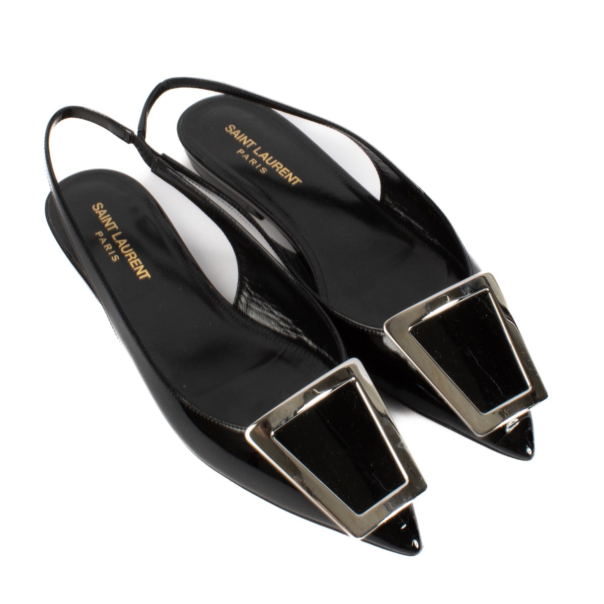 shop 100% authentic second hand Saint Laurent Black Patent Leather Maxine Slingback Flats - Size 38 on Labellov.com