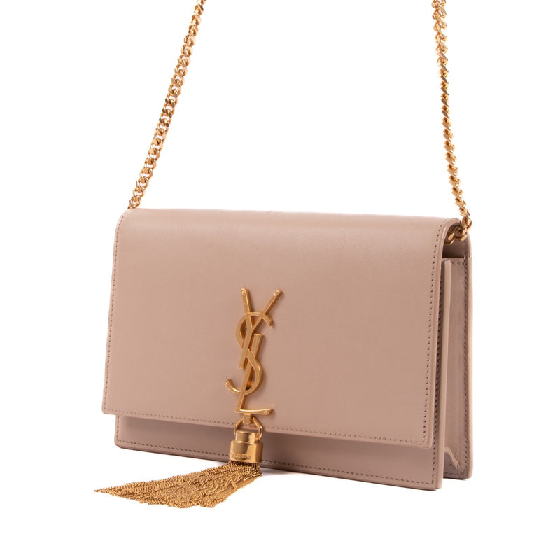 Saint Laurent Beige Kate Chain Wallet With Tassel