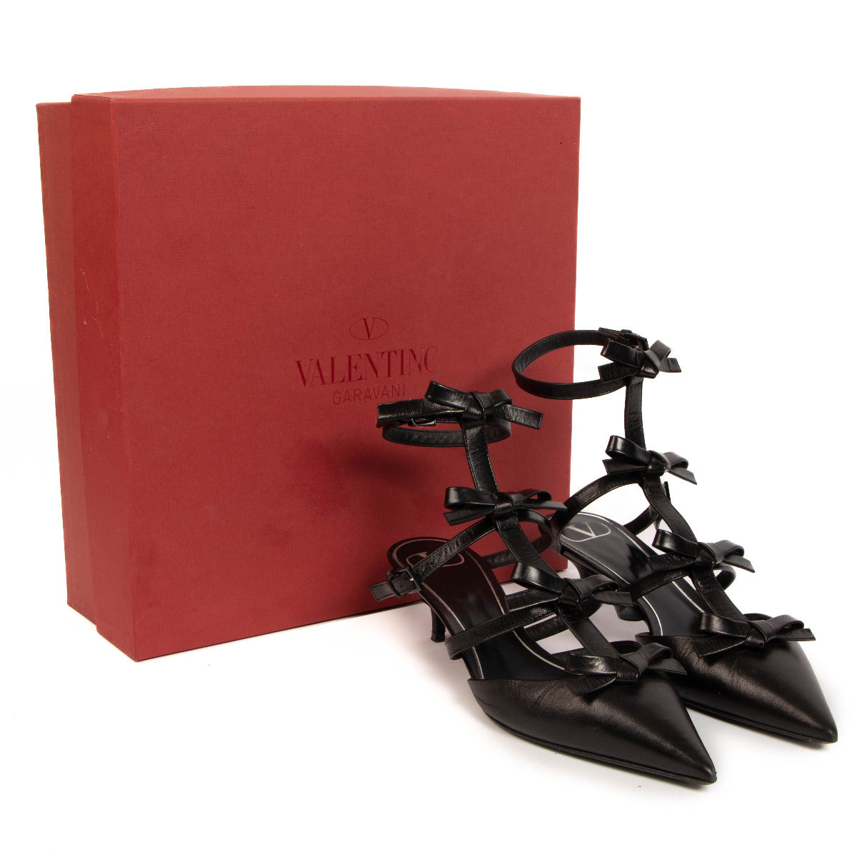 Valentino Garavani Black French Bows Kitten Heels