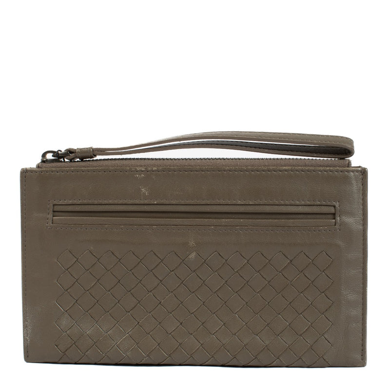 Pochette zippée Bottega Veneta Intrecciato Taupe