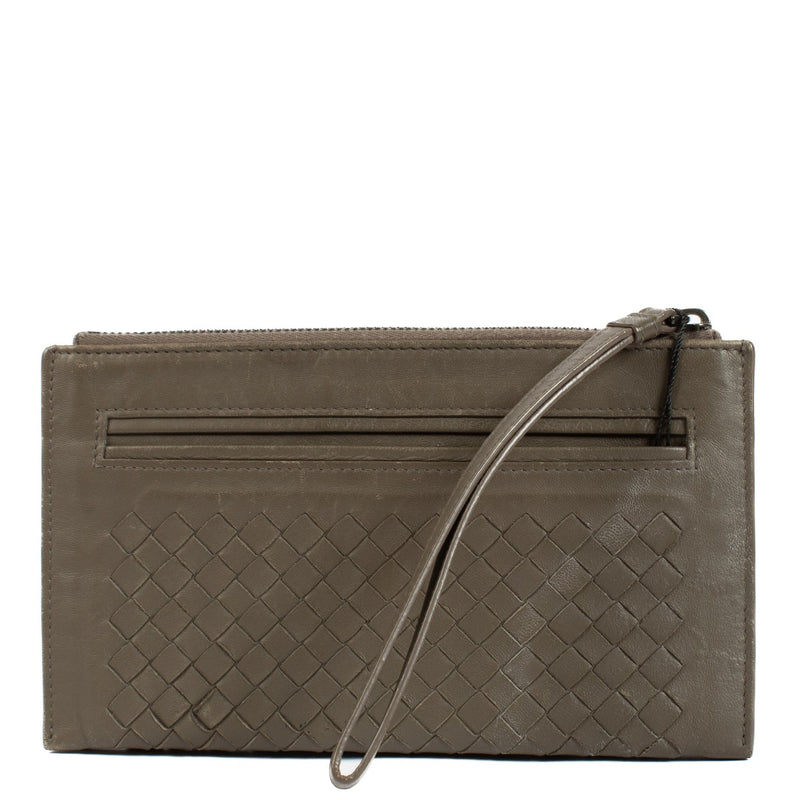 Pochette zippée Bottega Veneta Intrecciato Taupe