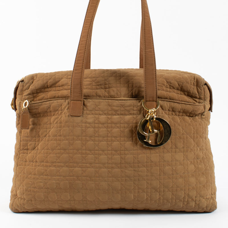 Christian Dior Camel Nylon Cannage Tote Bag
