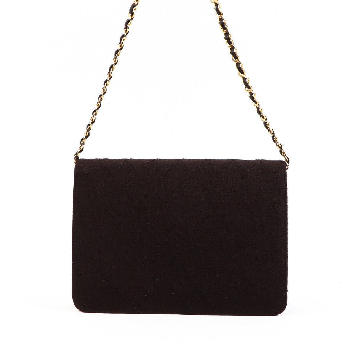 Chanel Vintage Bruine Gewatteerde Jersey Klassieke Clutch met Ketting