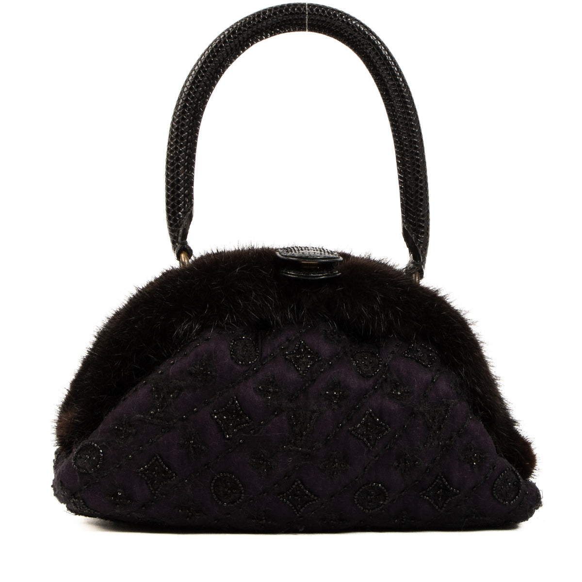 Louis Vuitton Black Monogram Mousseline/Mink/Lizard Demi Lune MM Bag for the best price at Labellov secondhand luxury in Antwerp.